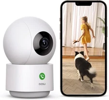 AOSU 2K Security Camera Indoor, Baby Monitor Pet 1 Count (Pack of 1), White 