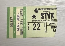 STYX RARE CONCERT TICKET STUB OMAHA, NE 11/22/1978