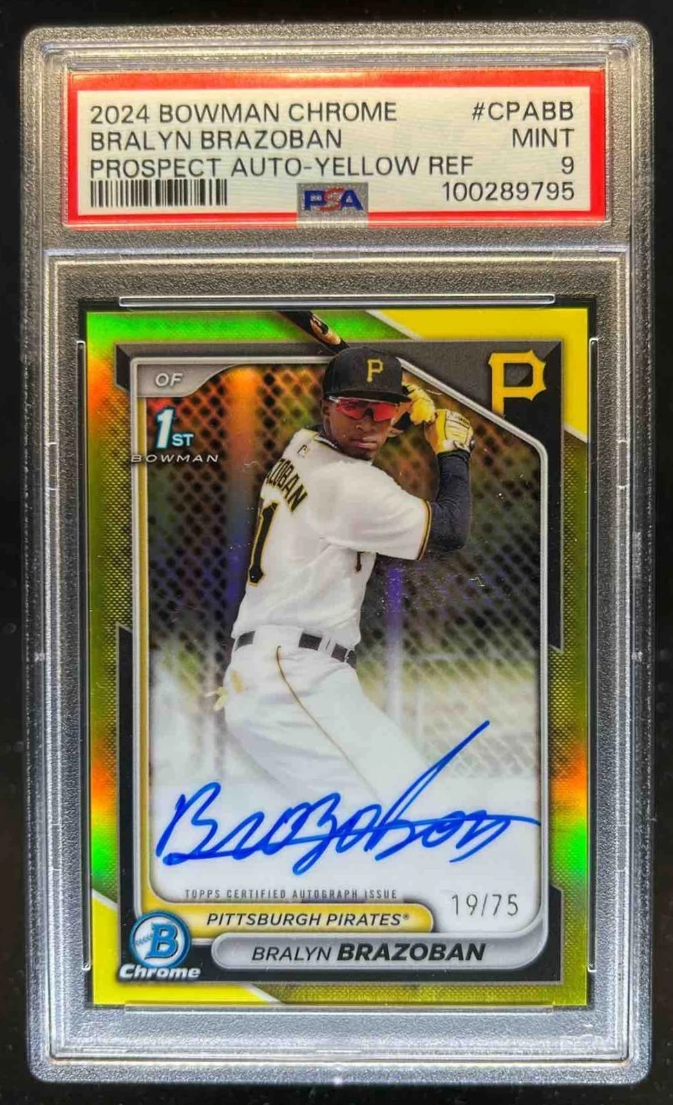 2024 Bowman Chrome Bralyn Brazoban Auto Yellow Refractor 1st #19/75 PSA 9