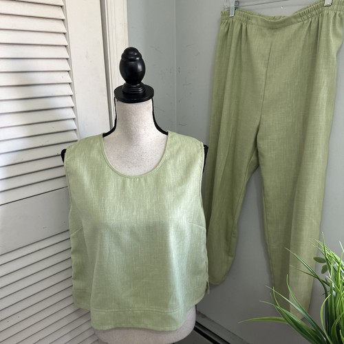 Drapers & Damons Pant Set 3 Piece Womens Petite Large Green Woven Spring Brunch - Picture 5 of 20