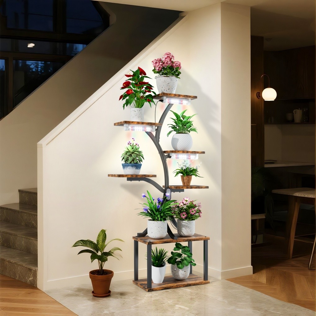 Heavy Duty Plant Stand Indoor with Grow Lights Tall Plant Shelf Tree-Shaped Rack