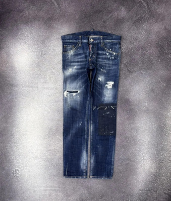 Dsquared2 Women s Distressed Painted Blue Stretch Denim Jeans Biker Grunge 44EU