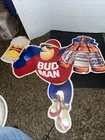 VTG Bud Man Budweiser Metal Tin Beer Sign 1980's Embossed Light Dry Bar 32x32