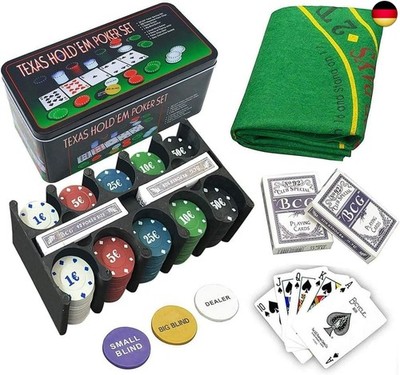 ISO TRADE Texas Holdem Poker Set 200 Chips Black Jack Kartenspiel