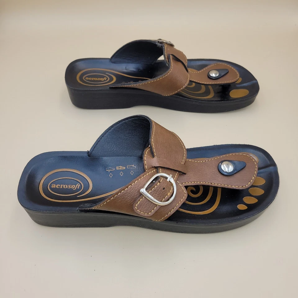 Aerosoft Women’s Thong Flip Flop Sandals Brown, Size 10 Summer Spring Comfort - Image 2 of 4