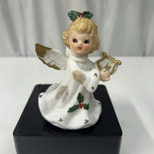 Vintage LEFTON Christmas Angel Figurine #248 Playing Harp Holly