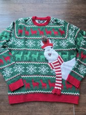 33 Degrees Red Green White Ugly Cute Christmas Llama Scarf 3D Sweater XXL Mens
