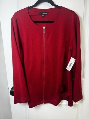 N Touch Women's Red Zip Front Red Jacket Size L Large NWT.