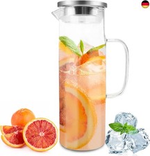 1,5 Liter Wasserkaraffe aus Glas,Glaskaraffe und Edelstahl Deckel,Gedickter