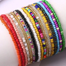 17pcs Beaded Bracelet Set Colorful Elastic Stackable Beach Bracelets - NEW