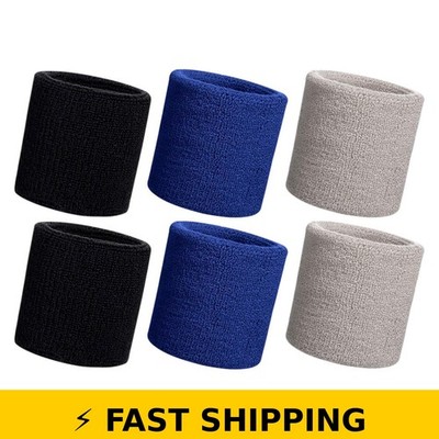 Hanerdun 6PCS Cotton Sports Wristbands for Men & Women - Black/Gray/Blue
