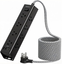 Black Power Strip Surge Protector with 12 AC Outlets 4 USB Ports, 15FT Extensi