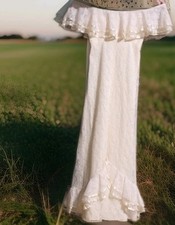 Vintage 1960s 1970s Lorrie Deb Boho Prairie White Lace Wedding Dress Small