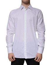 Dolce & Gabbana White Cotton Slim Fit Formal GOLD Dress Men's Shirt Authentic
