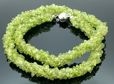3-RHG. COLLIER GEDREHT 925/- SILBER RHODINIERT MIT PERIDOT SCHMUCKJAGD - Bild 1 von 4