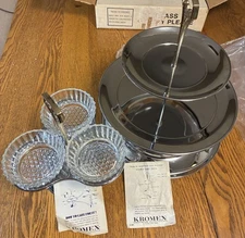 Vintage MCM Kromex Chip N' Dip 3 Glass Pots Carousel AND a 2-Tier Tidbit Tray