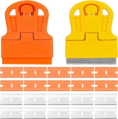 2PCS Razor Blade Scraper Tool Set, Mini Car Paint Remover with 10 Plastic Blades
