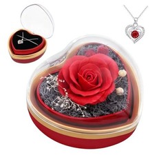 Eternal Real Rose Dainty Love Pendant , Preserved Rose Gift Box with Heart Red