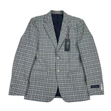 Tommy Hilfiger Mens TH Flex Conrad Modern Fit Plaid Sport Coat Blue Tan 36S