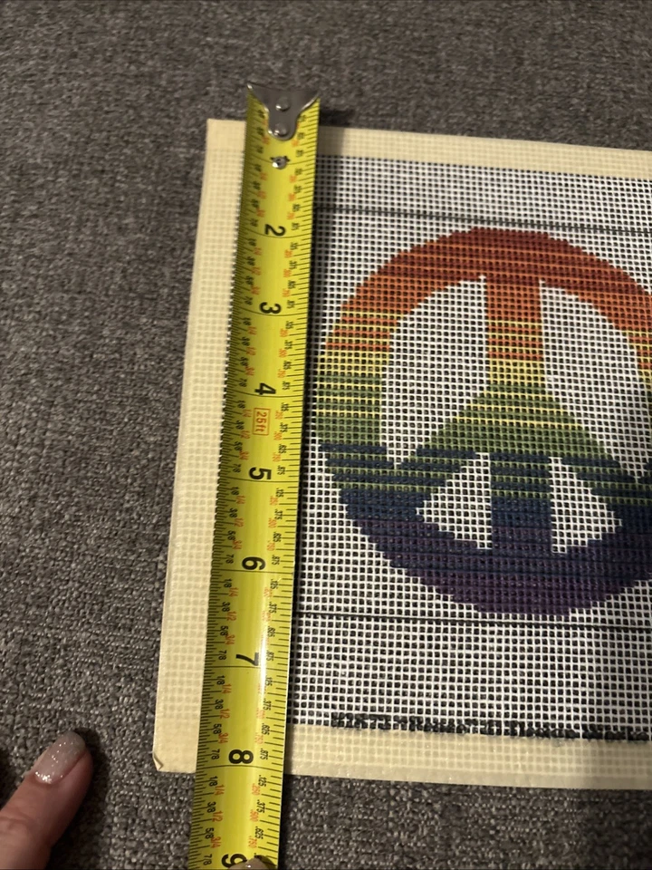 Peace Sign Rainbow Printed Needlepoint Canvas 7 count Pride Vintage - Image 3 of 4