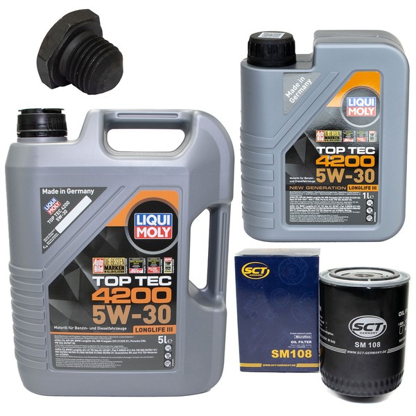 MotoröL Filter Set Top Tec 4200 5W-30 6 Liter + Schraube FüR Opel Omega A 2.3 D-image