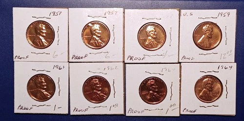 Lot of (8) Gem Proof Lincoln Cents (1957-1964)