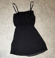 Express Black Solid Mini Sundress Straight Neck Spaghetti Strap Short XS