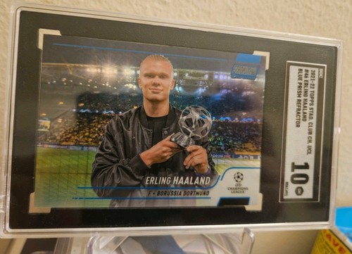Topps 2021-22 Stadium Club Chrome UCL Erling Haaland #46 Blue Prizm SGC 10