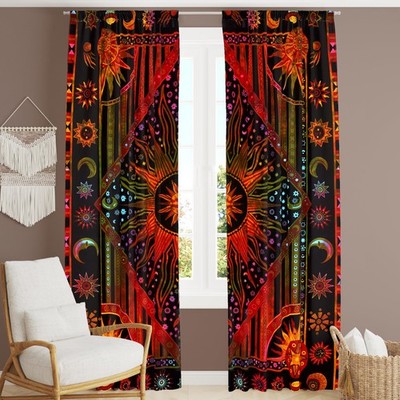 Beautiful Indian Bohemian Psychedelic Hippie Burning Sun Window Curtain Panel...