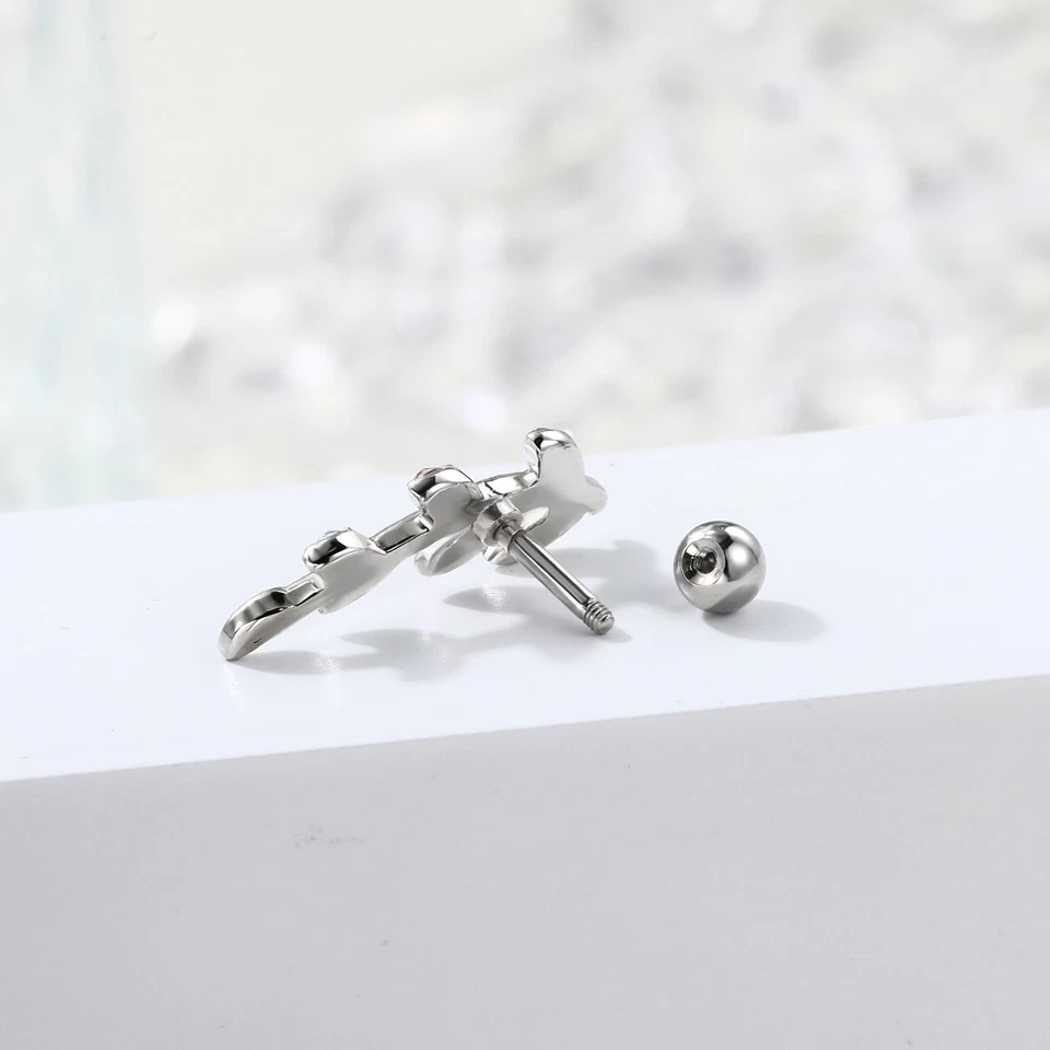 2PCS Cartilage Studs Stainless Steel CZ Helix Tragus Lobe Daith Piercing Jewelry - Image 3 of 4