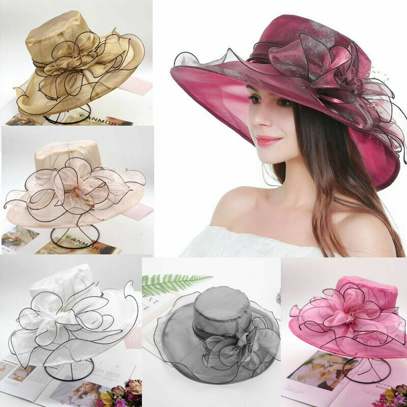 Lady Elegant Wide Brim Kentucky Derby Sun Hat Women Wedding  display picture 1