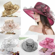 Lady Elegant Wide Brim Kentucky Derby Sun Hat Women Wedding Tea Party Church Cap