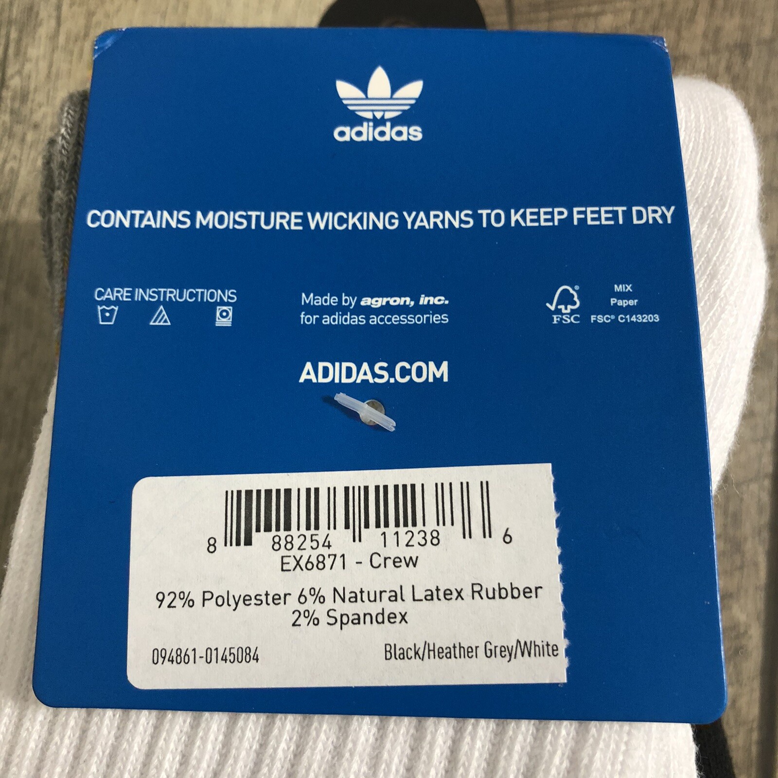 Adidas Crew Socks 3 Pack Men’s Size 612 Black/Heather Grey/White NEW