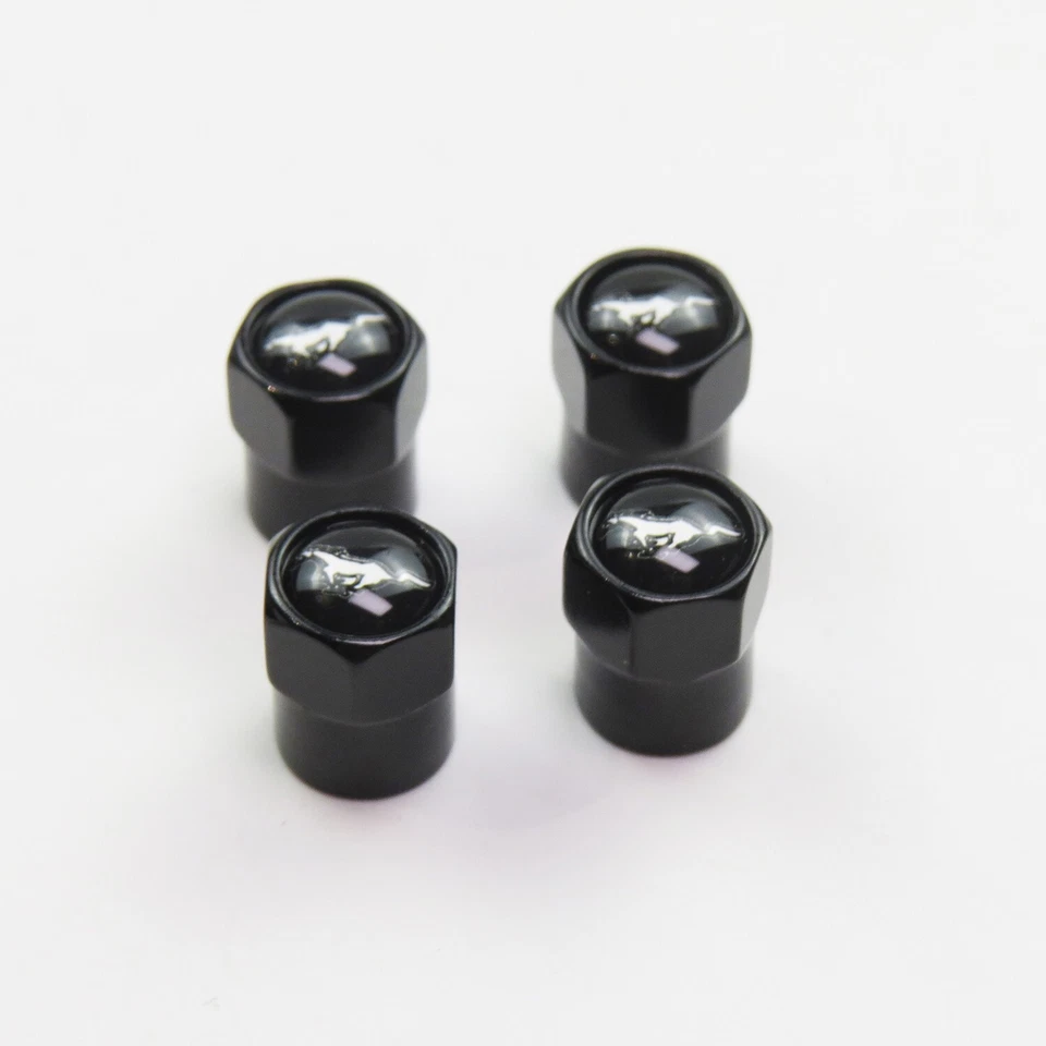 Compatible con Ford Mustang 4 piezas tapas de vástago de válvula de neumático negro aluminio anodizado Foto 2 de 4