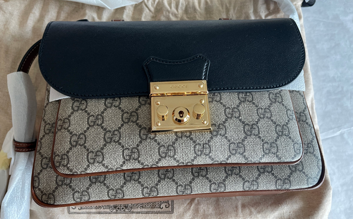 Gucci Tri Color Supreme Shoulder Bag Leather Handbag Gold Black