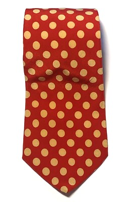 Vintage Mens 100% Silk Casca Necktie Polkadot  Toe Red Ivory   Valentines Day!