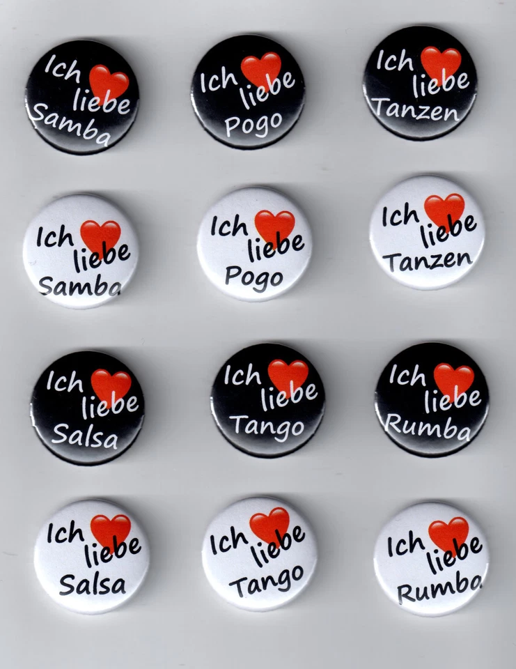 MARKENLOS ICH LIEBE TANZEN "BUTTONS"SAMBA/SALSA/TANGO/RUMBA/POGO/DANCING/DANCE