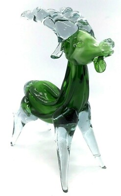 Studio Art Glass Green Ibex Mountain Goat Hand Blown Glass Figurine 8 Inch Tall