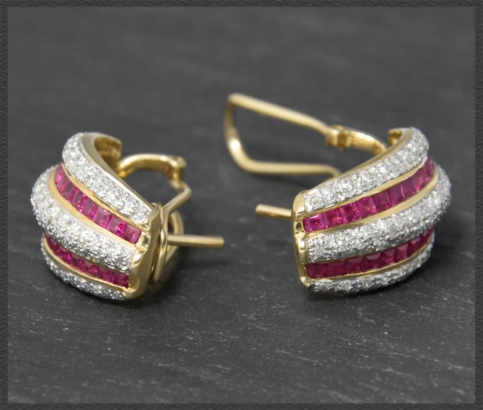 Rubin & Diamant Ohrringe mit 3,60ct von "HARRY IVENS", 585 Gold Damen Creolen - Bild 3 von 4