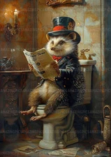 Hedgehog Toilet Art Print, Funny Animal Bathroom Decor, Whimsical Wall Gift Q02