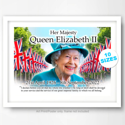 The Queen Elizabeth II Memorial Portrait Kunstdruck Poster 1926 2022 RIP ungerahmt