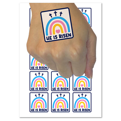 Easter Rainbow He is Risen Three Crosses Temporary Tattoo Water Resistant Set