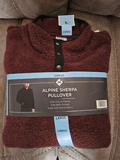 NEW Men's Dark Red MEMBERS MARK Alpine Sherpa Pullover With Snaps. Size Small