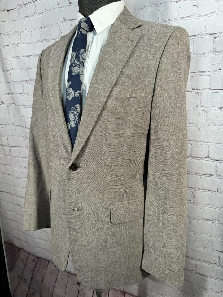 STAFFORD Mens Brown Khaki LINEN COTTON Classic Sport Coat Blazer Jacket SIZE 40R - Image 2 of 4
