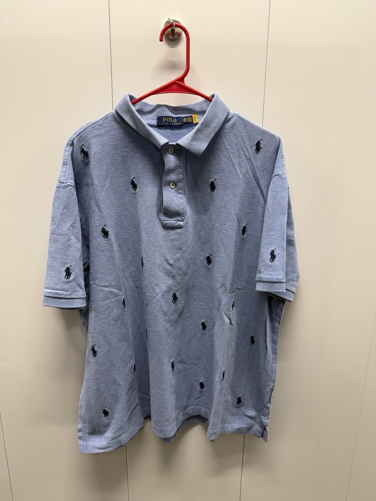 Polo Ralph Lauren camicia uomo 2XB blu classica manica corta stampa pony AOP