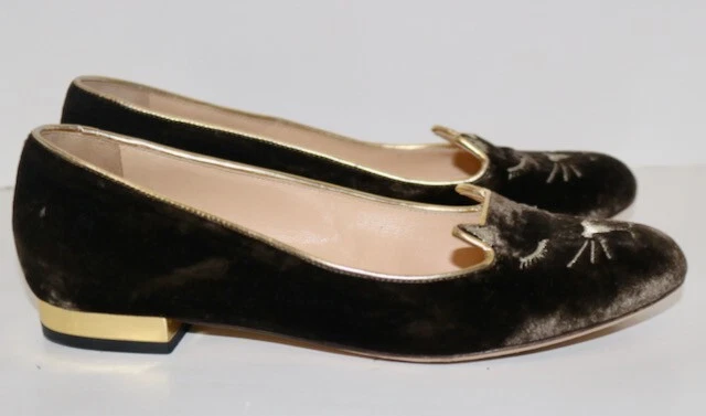 Charlotte Olympia brown velvet cat kitty ballerina loafer flat shoes 36 - Image 3 of 4