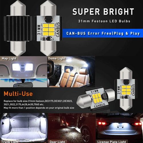 2x 31MM LED Interior Bulbs for Car Truck Map Dome Light White 3020 6-SMD DE3175 - Picture 2 of 12