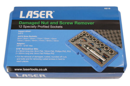 Laser 6219 Damaged Nut Bolt Removal Tool AF & METRIC Sizes 12 Sockets - Afbeelding 1 van 7