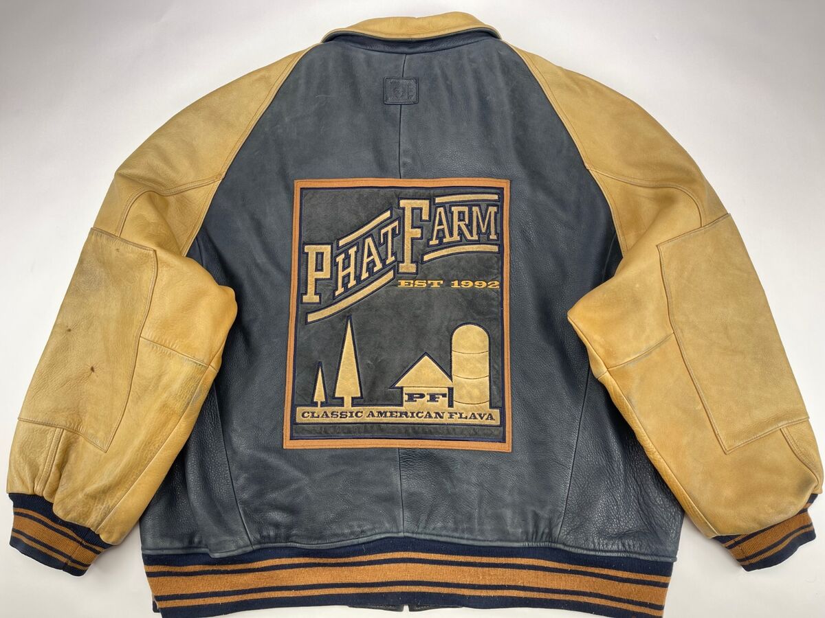 PHAT FARM leather jacket, vintage Russell Simmons, varsity PHAT FARM leather jacket, vintage Russell Simmons, varsity