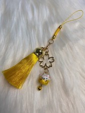 Japan Lucky Cat Yellow Tassel Phone Charm Sakura Cat Pendant Flower